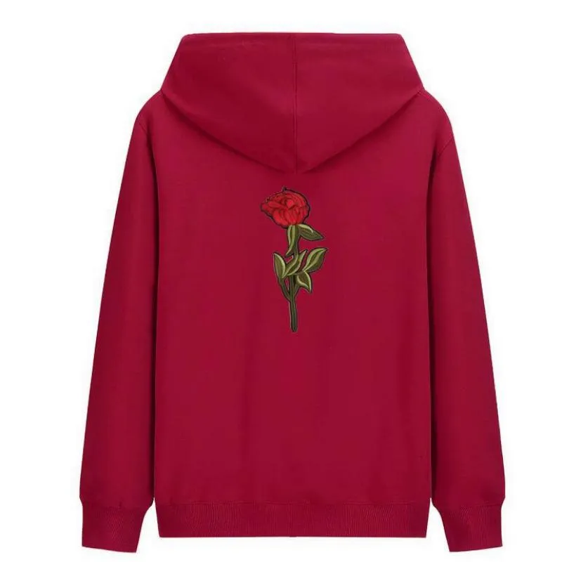 Men's Hooded Sweatshirt With Embroidered Rose