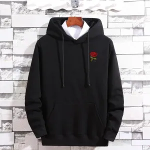 Men's Hooded Sweatshirt With Embroidered Rose
