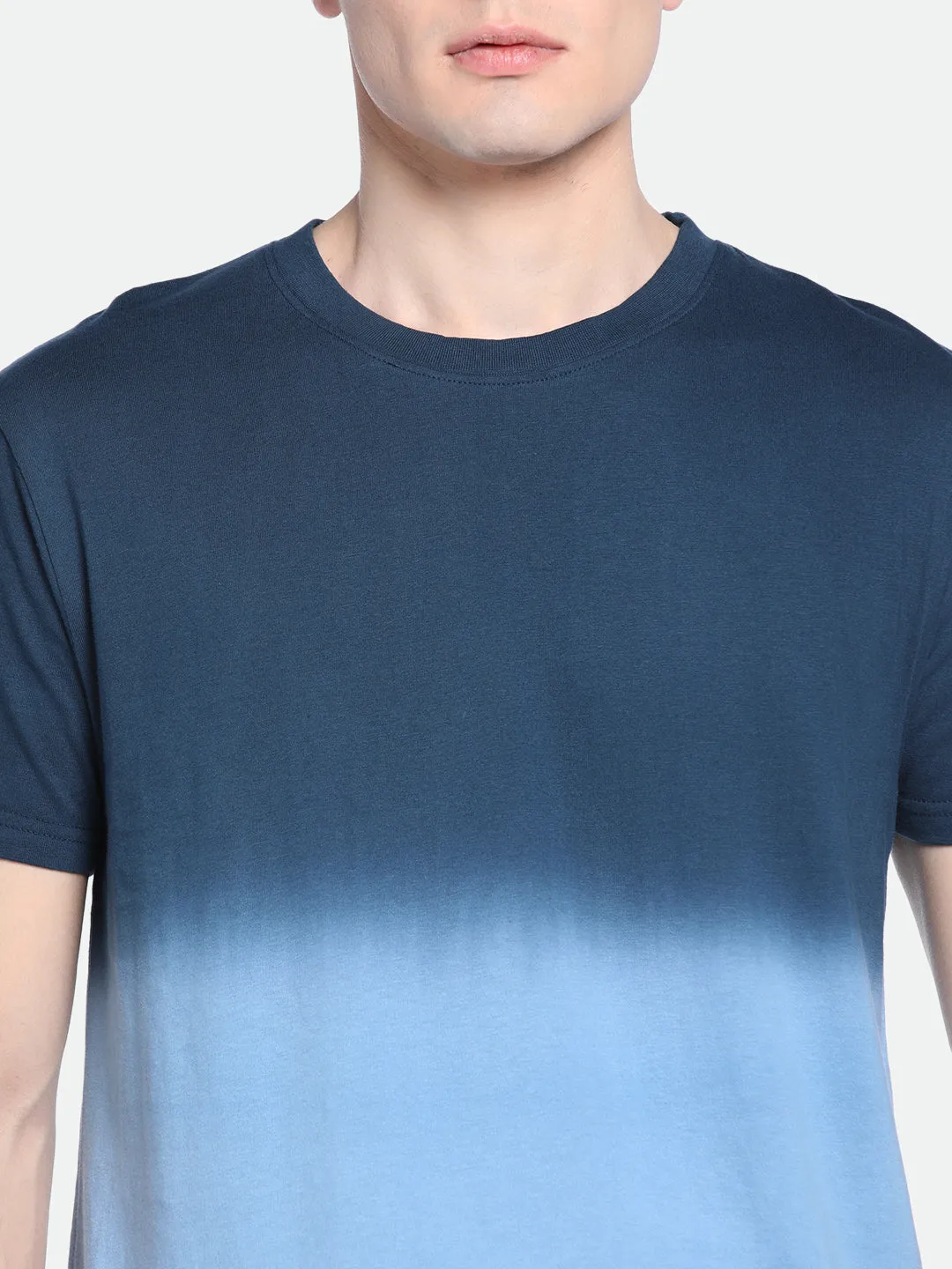 Men's Indigo Color Block Cotton Crew T-Shirt