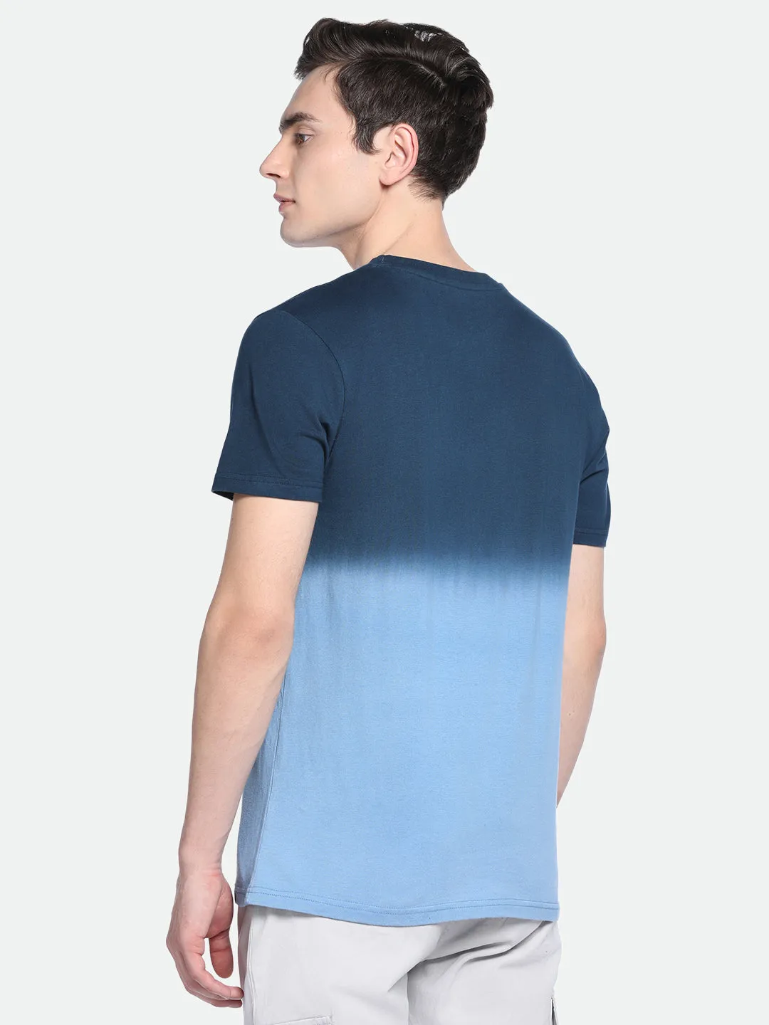 Men's Indigo Color Block Cotton Crew T-Shirt