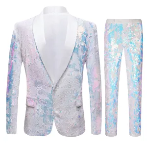 Men's Iridescent White Sequin Suit