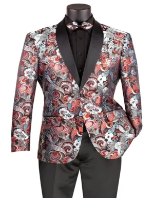 Mens Japanes Floral Paisley Print Prom & Wedding Navy Blue Tuxedo