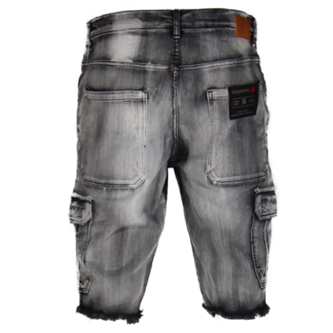 Men's Jean Shorts Denim Casual Flat Front Dual Cargo Pocket Knee Length Shorts
