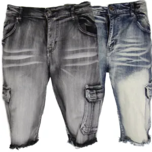 Men's Jean Shorts Denim Casual Flat Front Dual Cargo Pocket Knee Length Shorts