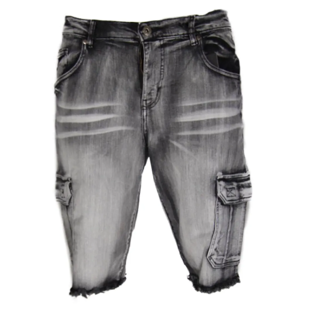 Men's Jean Shorts Denim Casual Flat Front Dual Cargo Pocket Knee Length Shorts