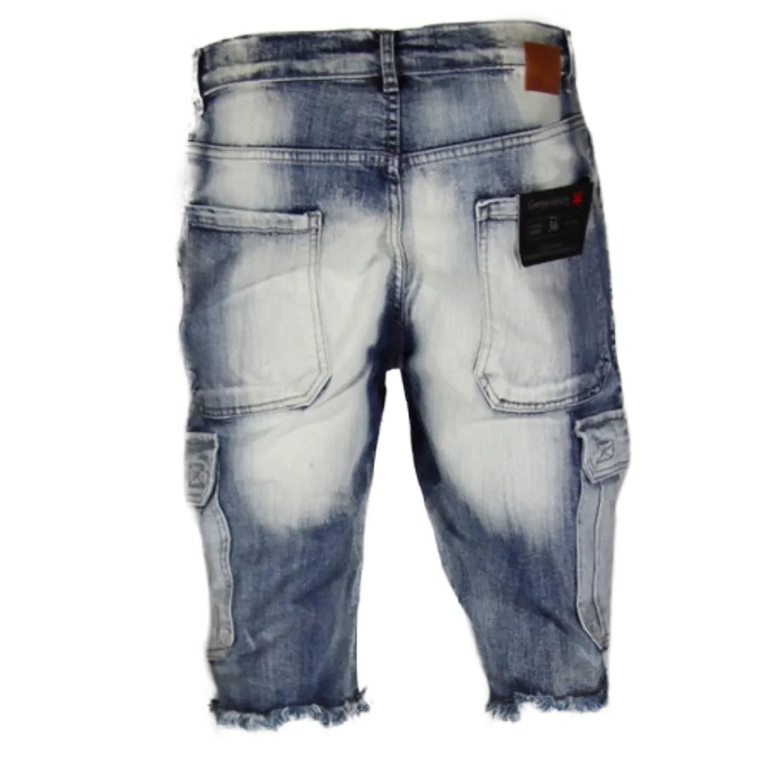 Men's Jean Shorts Denim Casual Flat Front Dual Cargo Pocket Knee Length Shorts