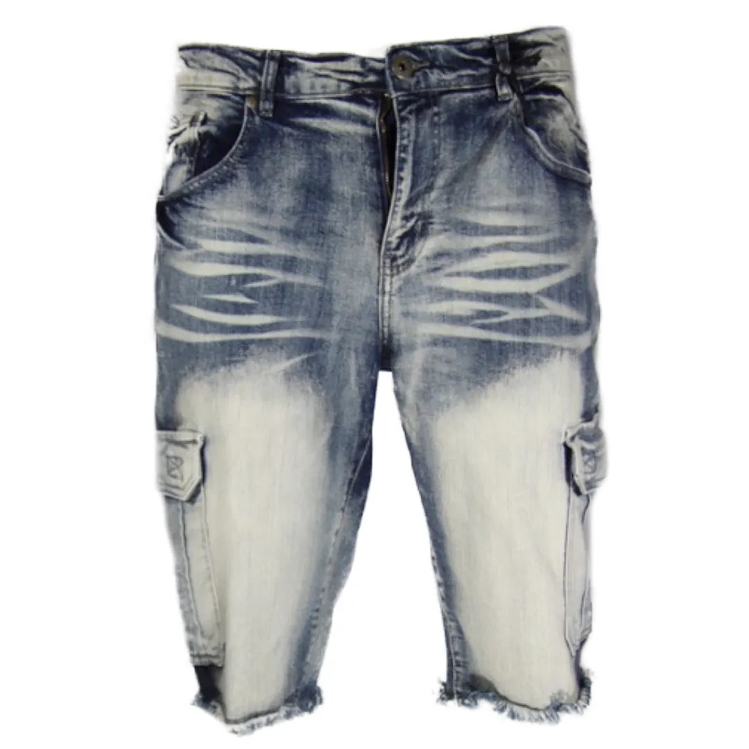 Men's Jean Shorts Denim Casual Flat Front Dual Cargo Pocket Knee Length Shorts