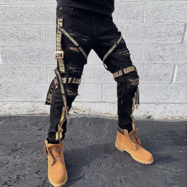 Men's Jeans Slim Fit Slim Belt Casual Pants