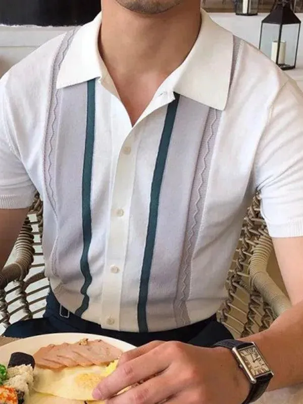 Men's Knitted Striped Polo Shirt