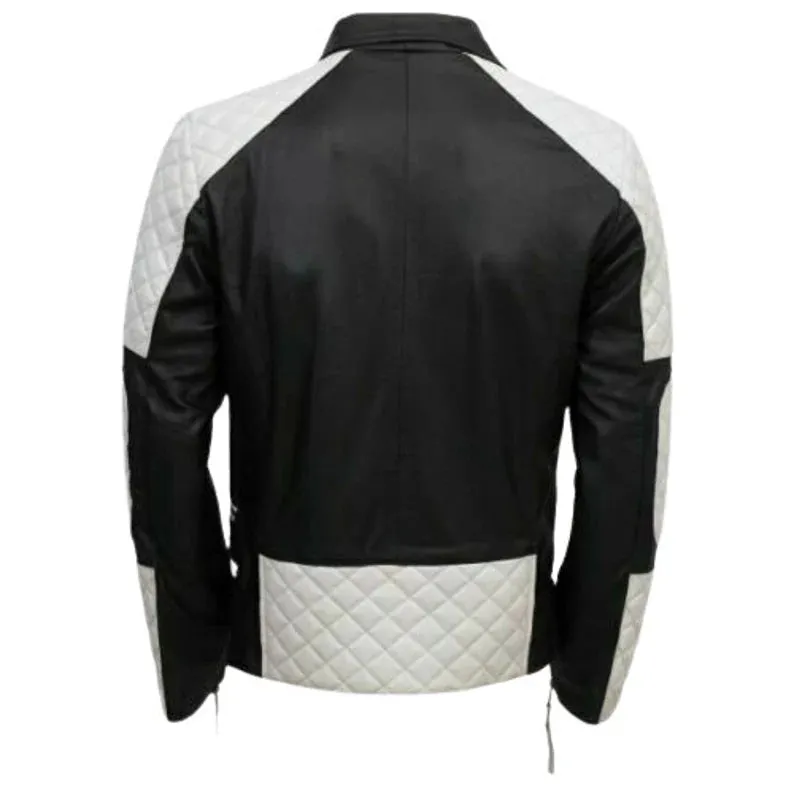 Men's Lambskin BLACK & WHITE Leather Jacket  by TJS