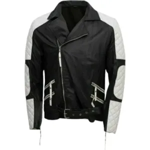 Men's Lambskin BLACK & WHITE Leather Jacket  by TJS