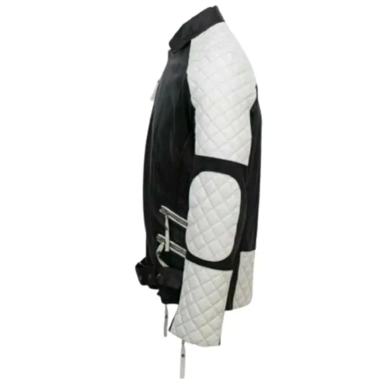 Men's Lambskin BLACK & WHITE Leather Jacket  by TJS