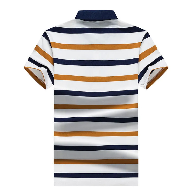 Men's lapel stripe casual T-shirt slim fit versatile short sleeve