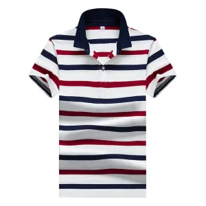 Men's lapel stripe casual T-shirt slim fit versatile short sleeve