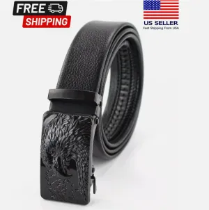 Mens Leather Ratchet Belt For Men Adjustable Automatic Eagle Buckle Belts