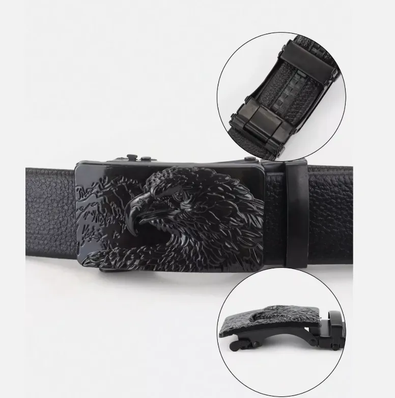 Mens Leather Ratchet Belt For Men Adjustable Automatic Eagle Buckle Belts