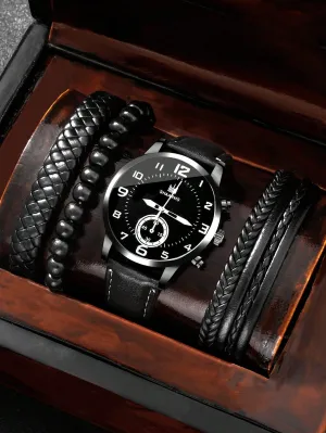 Men's Leisure and Fashionable Quartz Watch 4pcs/Set