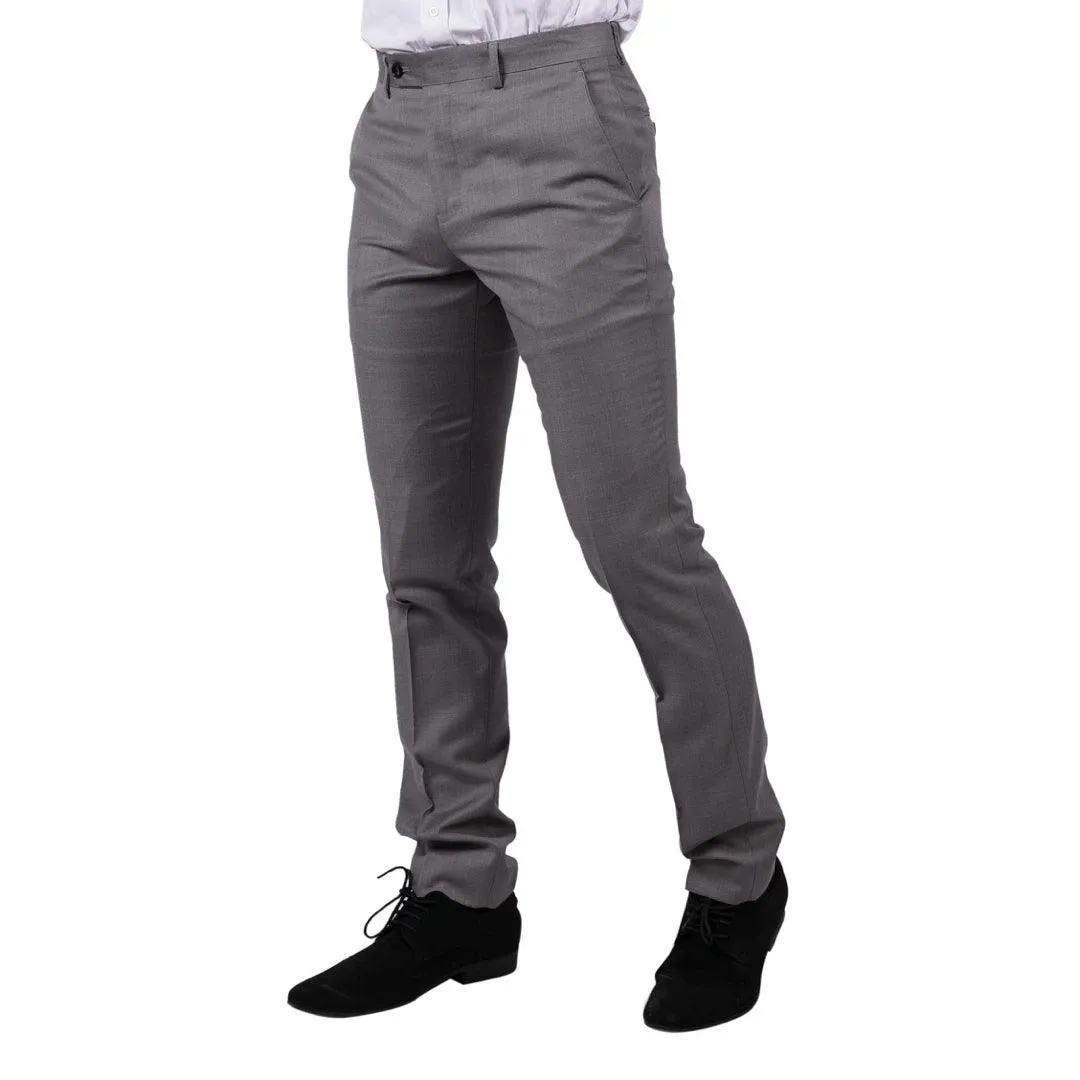Mens Light Grey Trousers Classic Stitch Wedding Summer Prom Classic Grooms