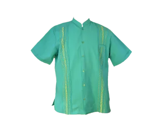 Men’s Linen Short Sleeve Embroidered Guayabera-Turquoise
