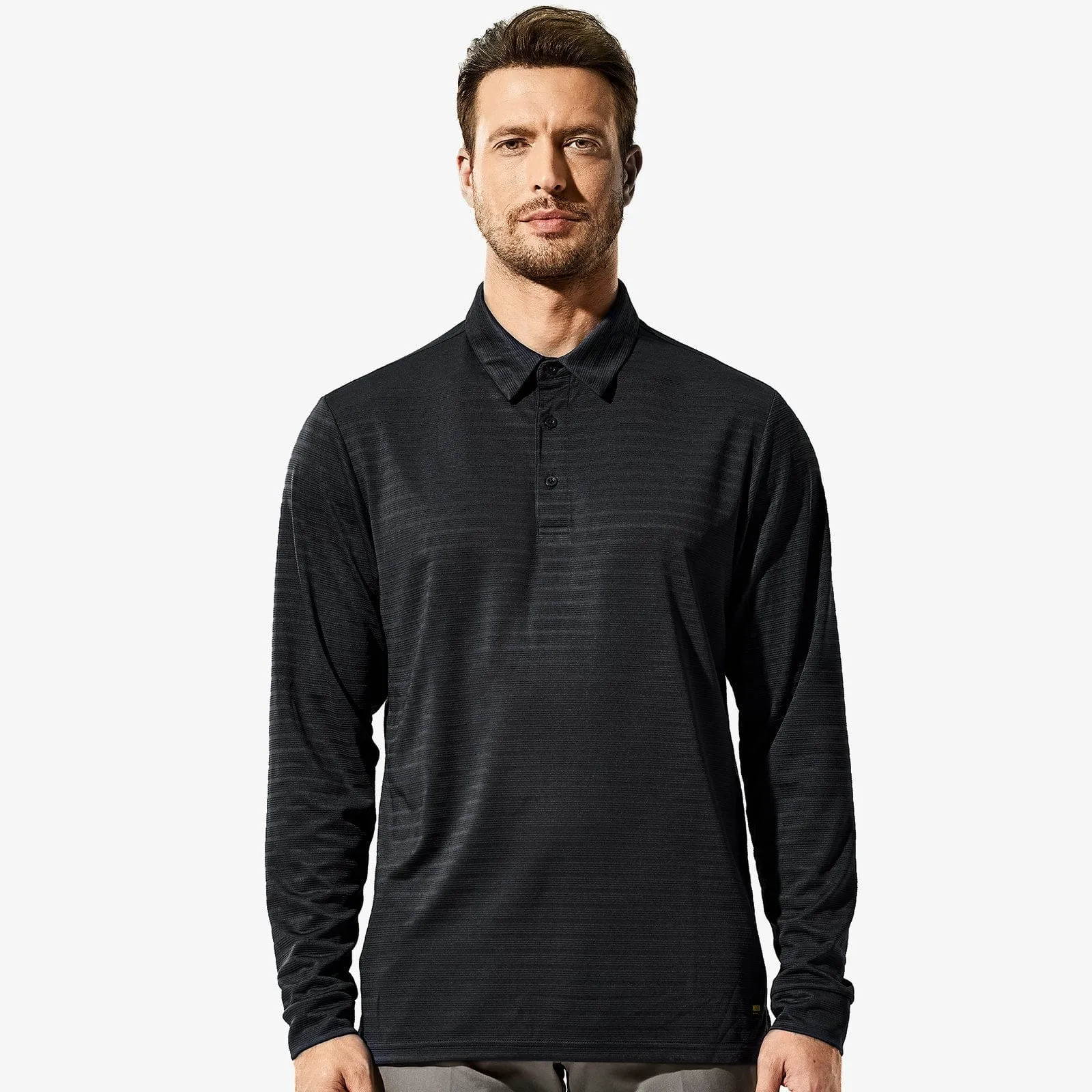 Men's Long Sleeve Polo Shirts Striped Quick Dry Golf Shirts