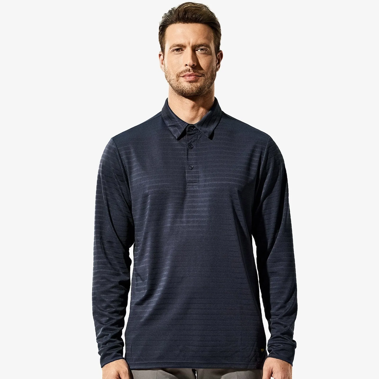Men's Long Sleeve Polo Shirts Striped Quick Dry Golf Shirts