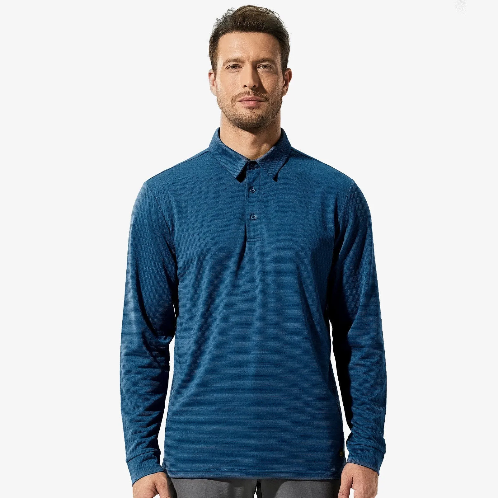 Men's Long Sleeve Polo Shirts Striped Quick Dry Golf Shirts