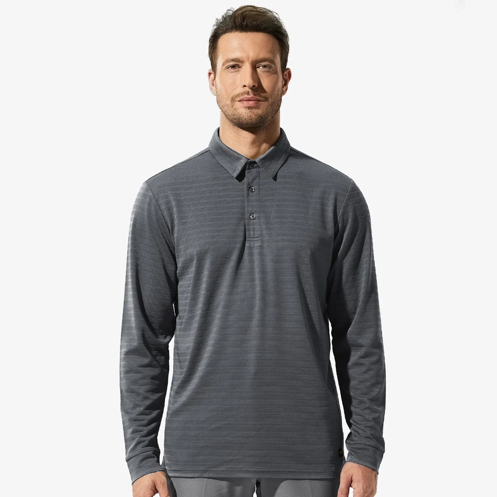 Men's Long Sleeve Polo Shirts Striped Quick Dry Golf Shirts