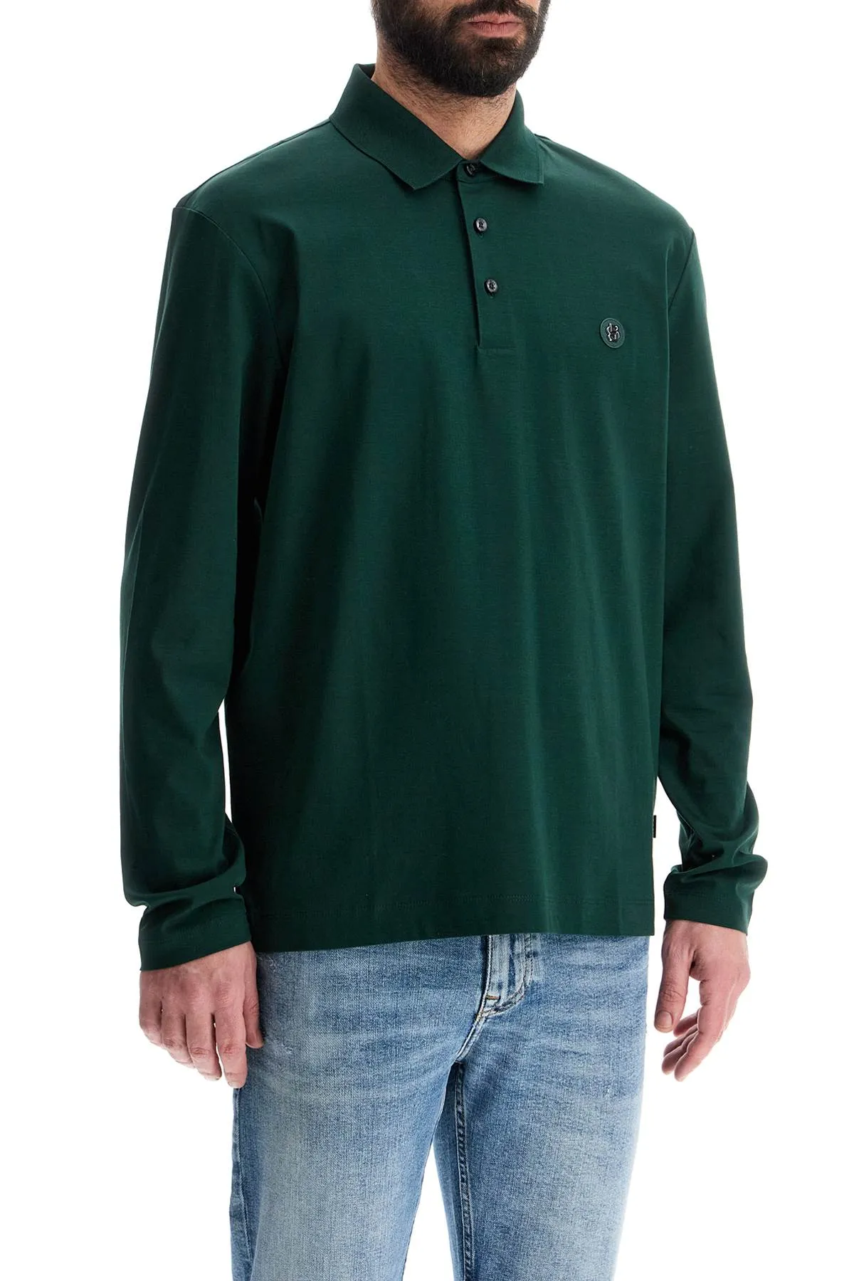 men's long sleeve slim fit cotton polo green 50523917 OPEN GREEN