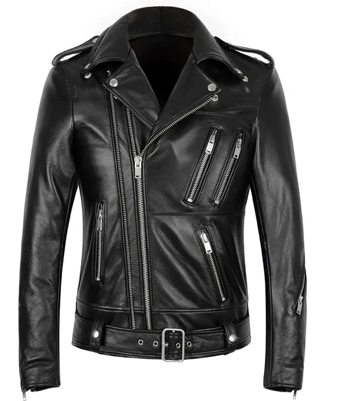 Men’s Multi Zipper Biker Genuine Style Leather Jackets by TJS