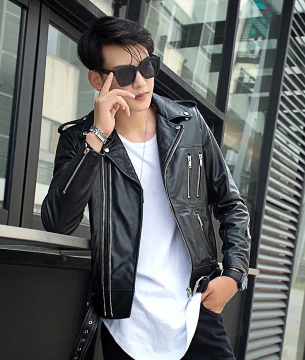 Men’s Multi Zipper Biker Genuine Style Leather Jackets by TJS