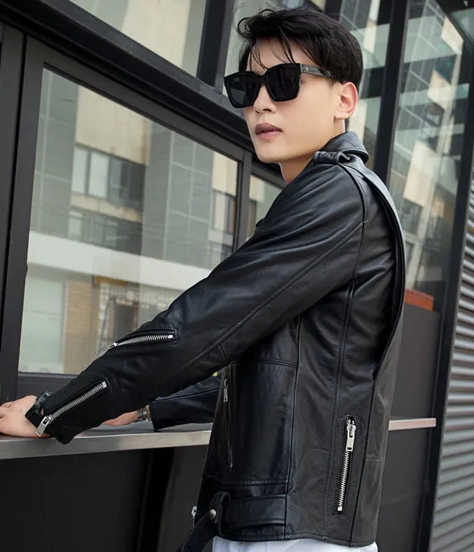 Men’s Multi Zipper Biker Genuine Style Leather Jackets by TJS