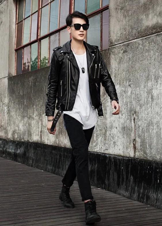Men’s Multi Zipper Biker Genuine Style Leather Jackets by TJS
