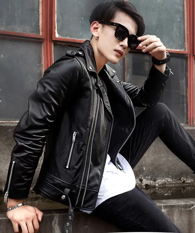 Men’s Multi Zipper Biker Genuine Style Leather Jackets by TJS