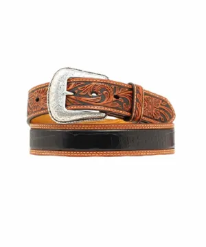 Men's Nocona Tooled Black & Tan Belt