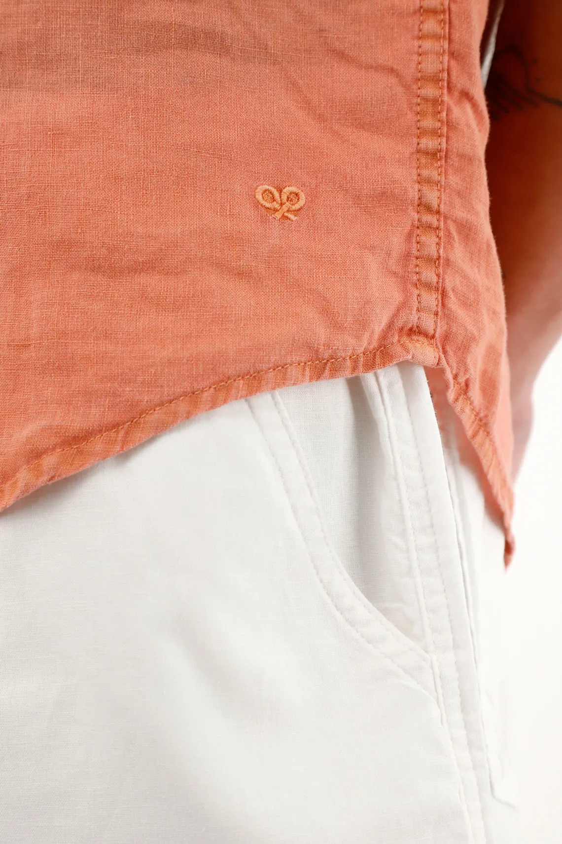 Men's Orange 100% Linen Short-Sleeve Shirt