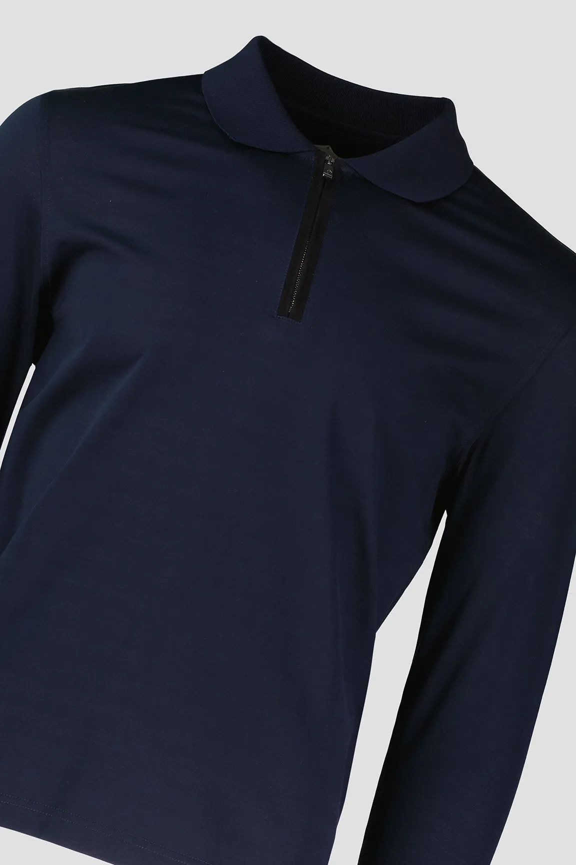 Men's Pal Zileri Navy Mercerised Long Sleeve Zip Polo Shirt
