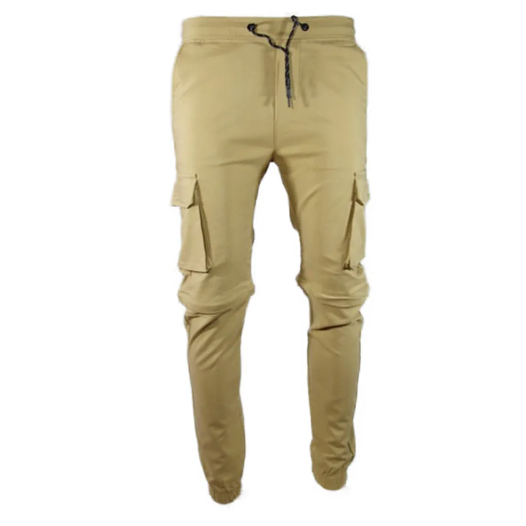 Men's Pants Straight Leg Flat Front Drawstring Waist Dual Cargo Pocket Pants