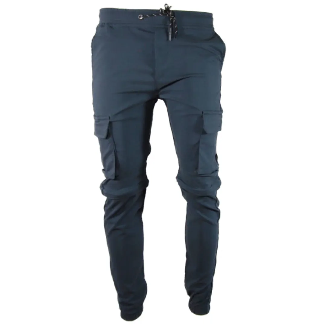 Men's Pants Straight Leg Flat Front Drawstring Waist Dual Cargo Pocket Pants