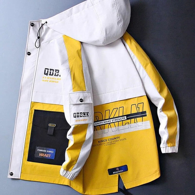 Men's Patchwork Streetwear Windbreaker Coat