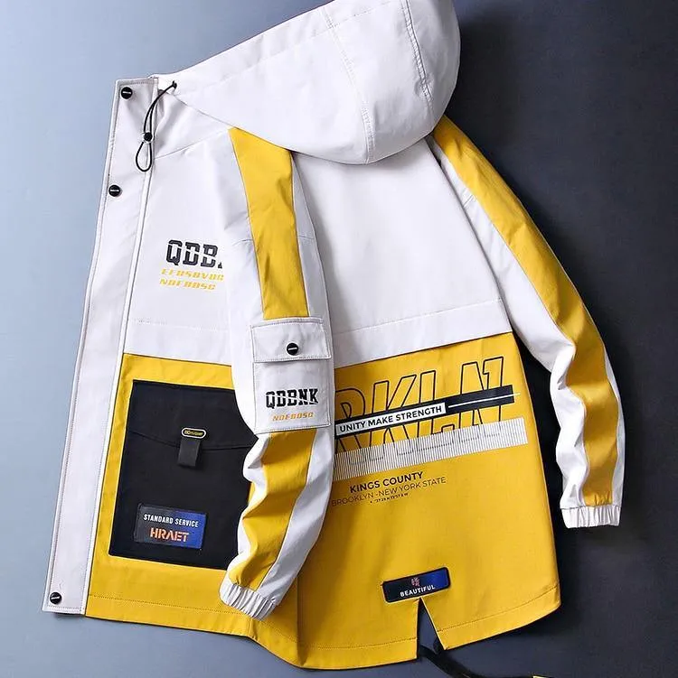 Men's Patchwork Streetwear Windbreaker Coat