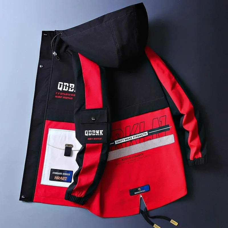 Men's Patchwork Streetwear Windbreaker Coat