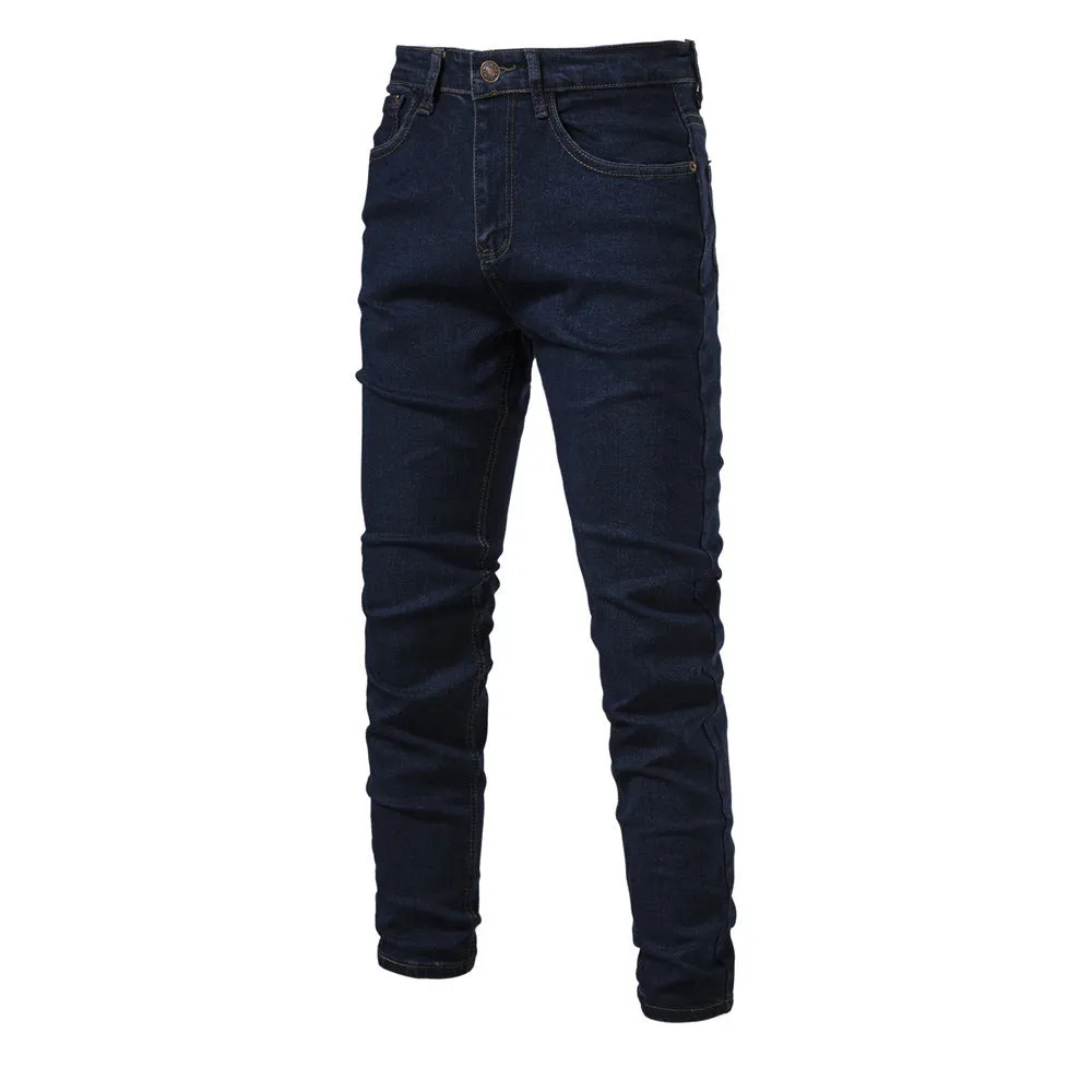 Men's Personalized Denim Washed Micro-elastic Straight-leg Trousers