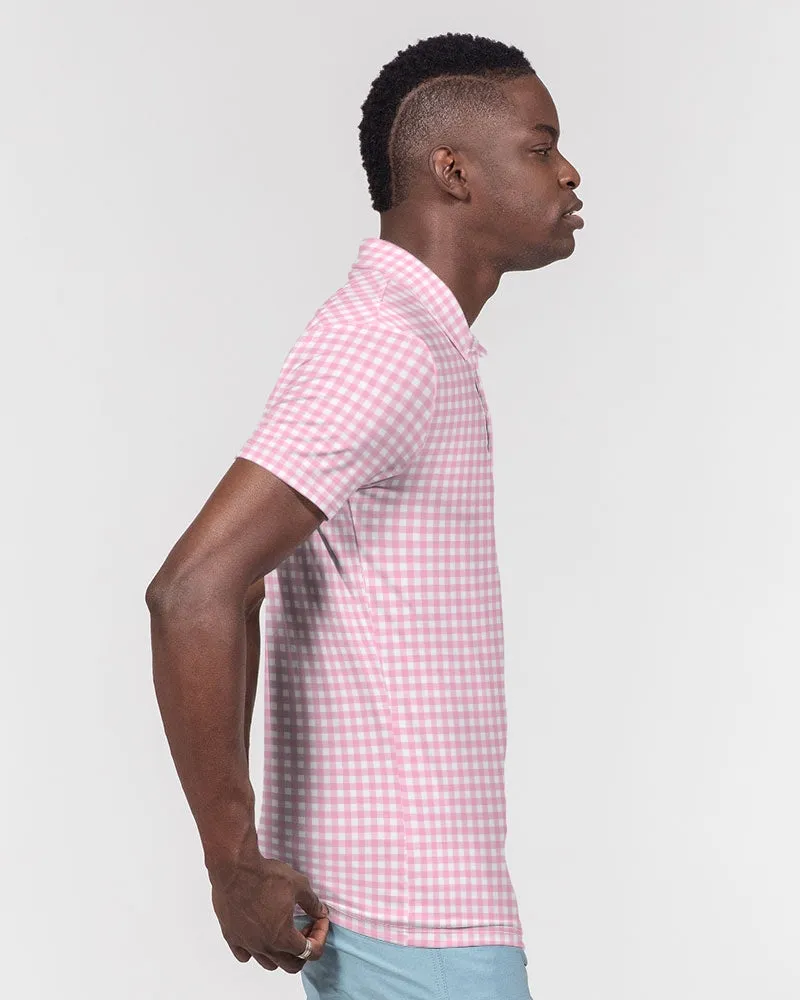 Men's Pink Gingham Short Sleeve Polo Golf Shirt