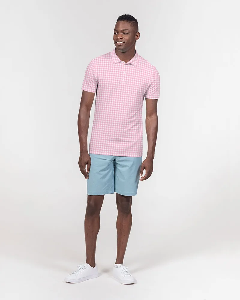 Men's Pink Gingham Short Sleeve Polo Golf Shirt