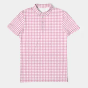 Men's Pink Gingham Short Sleeve Polo Golf Shirt