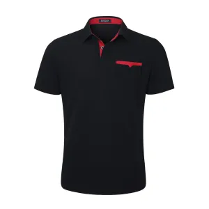 Men's Polo Shirt with Pocket - BLACK/RED
