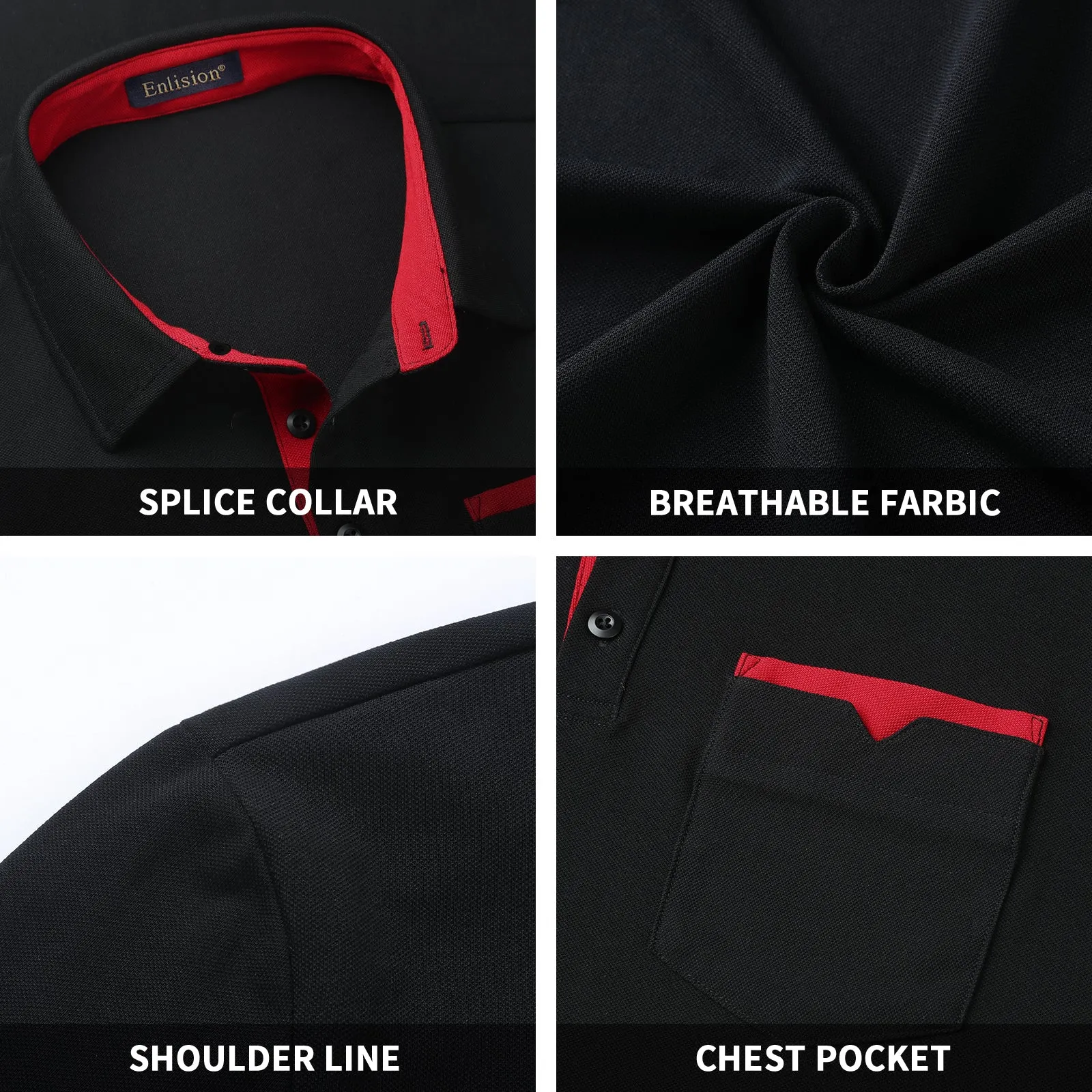 Men's Polo Shirt with Pocket - BLACK/RED