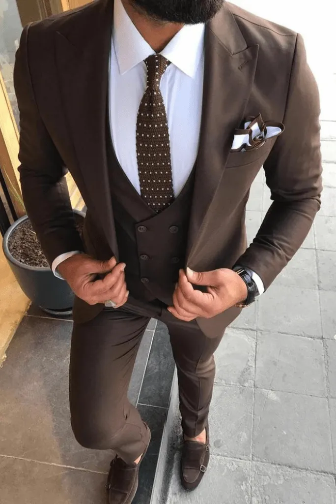 Men's Premium Coffee Brown 3 Piece Slim Fit Suit Wedding Party Suit for Men