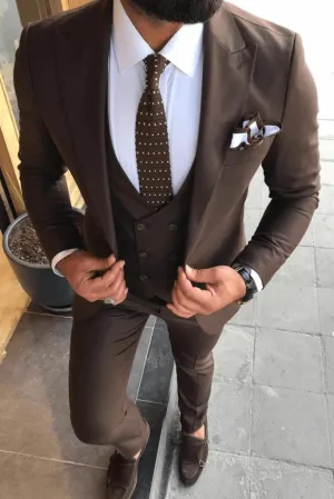 Men's Premium Coffee Brown 3 Piece Slim Fit Suit Wedding Party Suit for Men