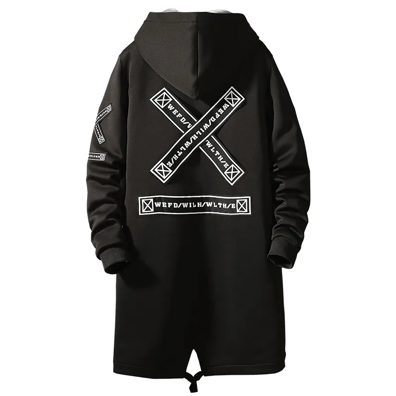 Men's "X" Print Fleece Lined Windbreaker Hooded 3/4 Length Trenchcoat to 5X Big & Tall